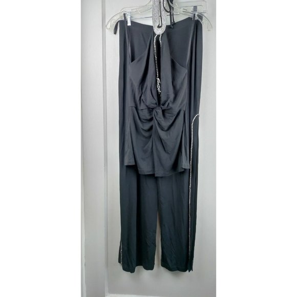 Nicole Bakti Sexy Fitted Stretch Rhinestone Evening Pantsuit SMALL Wide Leg NICE - Picture 4 of 10